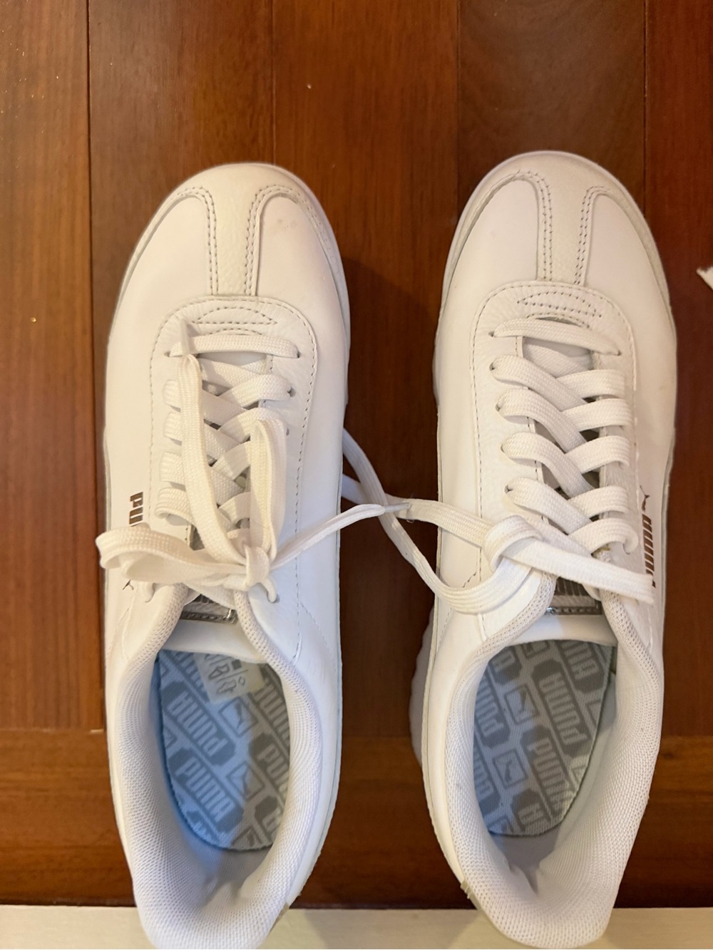 Puma White Low-Top Leather Sneakers 9 platform